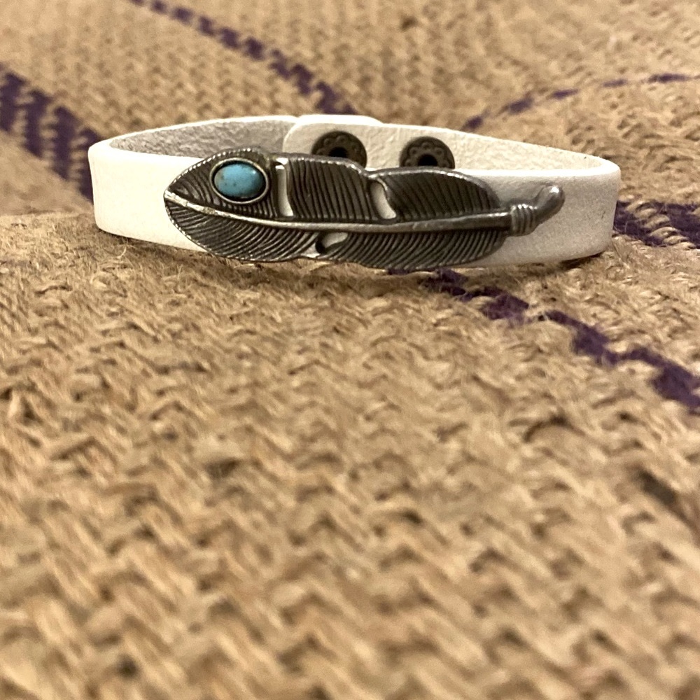 Cuff Bracelet | Feather Cuff Bracelet | Turquoise Feather Bracelet | White Cuff